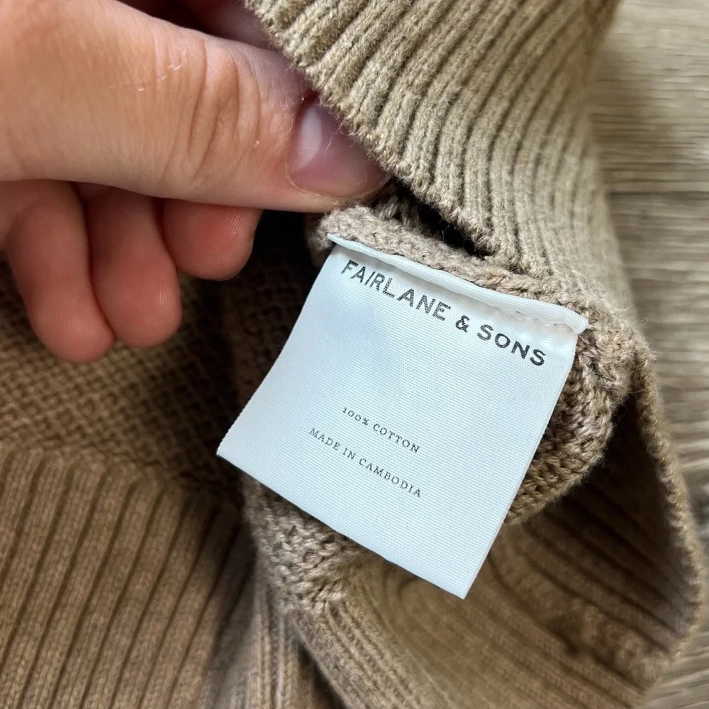 Fairlane & Sons Quarter Zip Mens L Oatmeal Heather Cotton Waffle Knit Sweater
